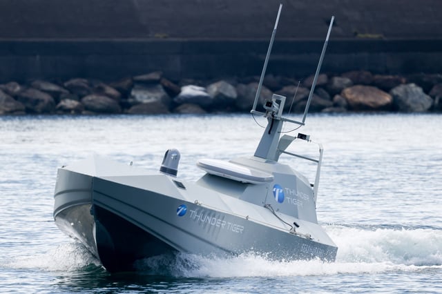 A SeaShark 800 sea drone, developed by Thunder Tiger, is seen at a sea drone event in Yilan, Taiwan, June 17, 2025. REUTERS/Ann Wang