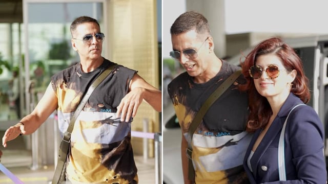  Akshay Kumar was a dapper sight at the Mumbai aiport. (Image: Viral Bhayani)