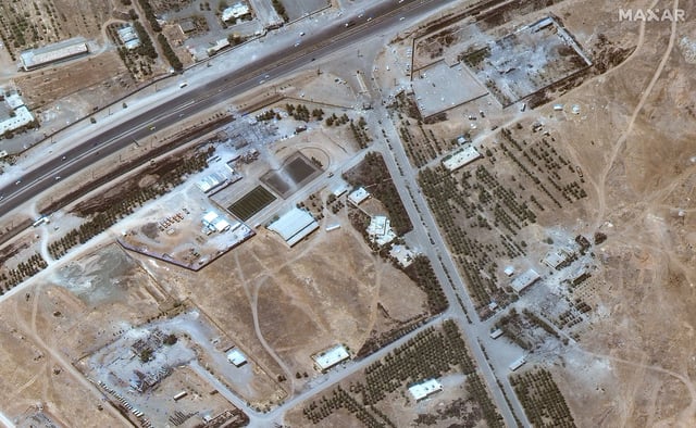 A satellite image shows significant damage to buildings at Iran's Kermanshah Missile Facility after repeated Israeli Strikes on the site. Satellite image ©2025 Maxar Technologies.
