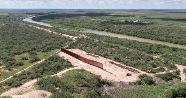 A section of state-built border wall under construction near the banks of the Rio Grande south of Laredo in Zapata Co. on Sept. 23, 2024.