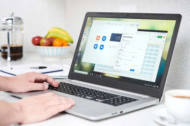 BATH, UNITED KINGDOM - SEPTEMBER 9: Detail of a home office setup on a kitchen worktop, including a laptop computer with Zoom video conferencing software, taken on September 9, 2020. (Photo by Phil Barker/Future Publishing via Getty Images)