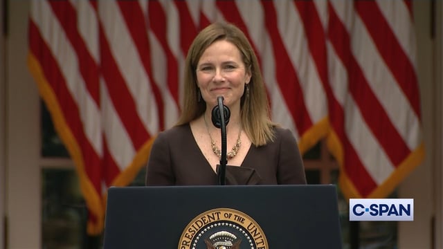 Amy Coney Barrett giving a speech.