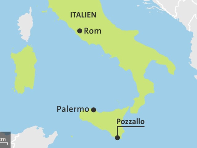 Italien mit den Städten Rom und Palermo und dem Ort Pozzallo
