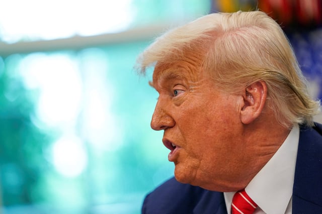U.S. President Donald Trump speaks during a press conference with Elon Musk (not pictured) in the Oval Office of the White House, in Washington, D.C., U.S., May 30, 2025. REUTERS/Nathan Howard