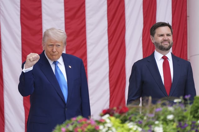 President Donald Trump and Vice President JD Vance attend the 157th National Memorial Day Observance at Arlington National Cemetery, Monday, May 26, 2025, in Arlington, Va.