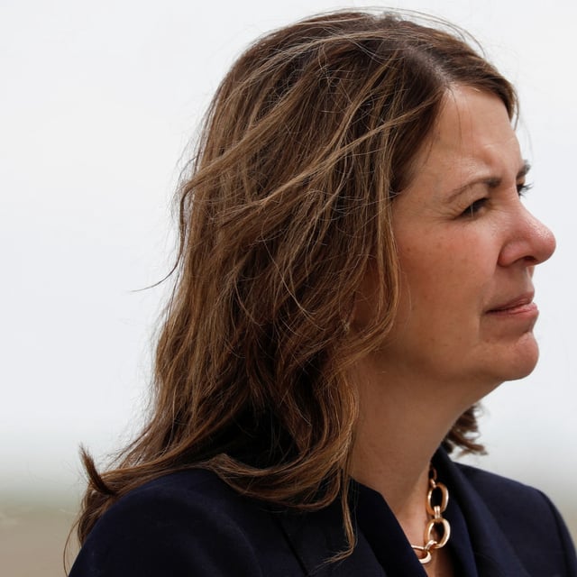 Premier of Alberta Danielle Smith looks on as world leaders arrive for the G7 leaders' summit, at Calgary International Airport in Calgary, Alberta, Canada June 15, 2025. REUTERS/Amber Bracken/Pool