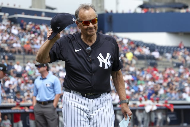 Mar 18, 2024; Tampa, Florida, USA;  New York Yankees former manger Joe Torre brings out the lineup card for a game against the Philadelphia Phillies during spring training at George M. Steinbrenner Field. Mandatory Credit: Nathan Ray Seebeck-USA TODAY Sports/File Photo