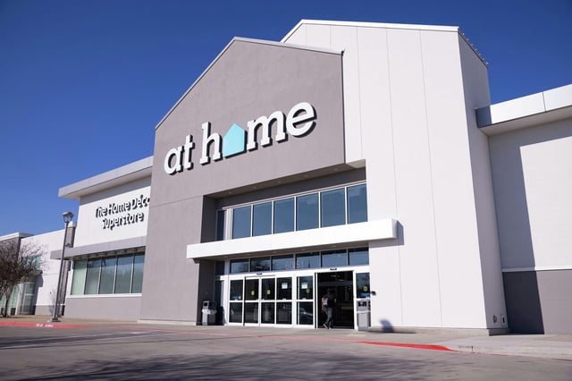 Exterior of the At Home store in the Timber Creek Crossing shopping center on Tuesday, Feb. 15, 2022, in Dallas, Texas. The brand At Home filed for bankruptcy Monday. Texas stores are not yet impacted. 
