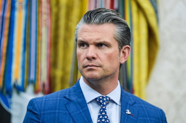 Defense Secretary Pete Hegseth in the Oval Office of the White House on May 23, 2025.