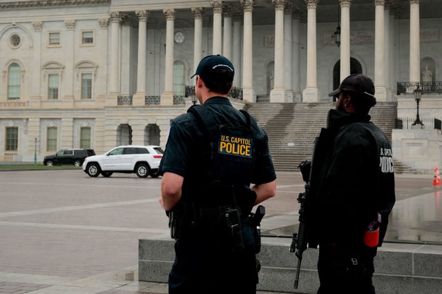 US Capitol Police Officers stand guard outside of the Capitol Building on June 16, 2025, in Washington.