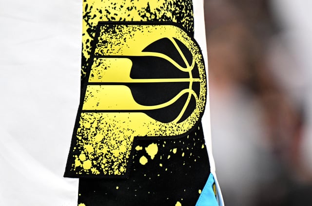 A view of the Indiana Pacers logo on their uniform during the game against the Washington Wizards at Capital One Arena on February 12, 2025 in Washington, DC.