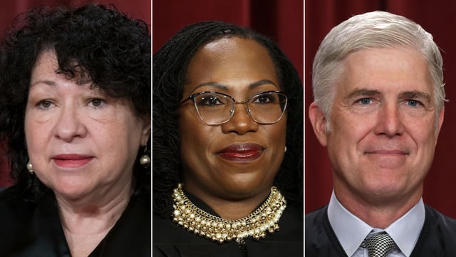 Supreme Court justices Sonia Sotomayor, Ketanji Brown Jackson and Neil Gorsuch.