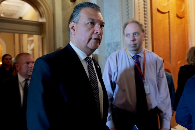 U.S. Sen. Alex Padilla (D-CA) walks to the Senate Chambers at the U.S. Capitol on June 17, 2025 in Washington, DC. Padilla has returned to the U.S. Capitol with a bigger security detail and is set to make a speech on the Senate Floor, where he will discuss his removal from a news conference being held by Homeland Security Secretary Kristi Noem after trying to ask a question.