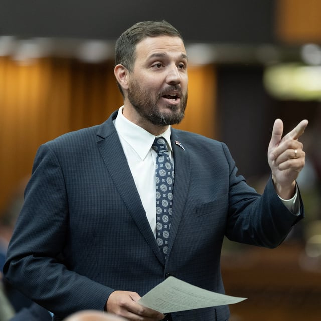 Conservative MP for Battle River-Crowfoot Damien Kurek rises in the House of Commons on Wednesday, May 28, 2025 in Ottawa. THE CANADIAN PRESS/Adrian Wyld