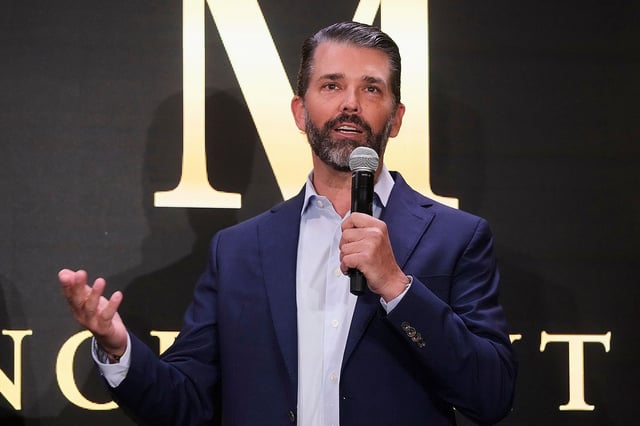 Donald Trump Jr. participates in the announcement of Trump Mobile, in New York's Trump Tower, Monday, June 16, 2025. (AP Photo/Richard Drew)