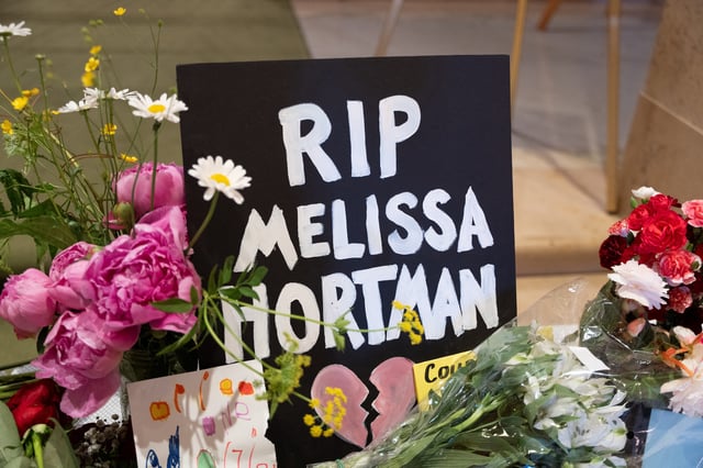 A sign reading “RIP Melissa Hortman” is placed in a memorial outside the Minnesota House Chambers at the Capitol in honor of slain Democratic state lawmaker Melissa Hortman, in St. Paul, Minnesota, U.S., June 16, 2025. REUTERS/Tim Evans