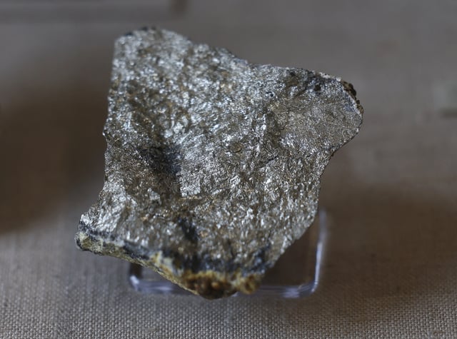 A sample of antimony is displayed at the Natural History Museum in London, Britain, June 6, 2025. REUTERS/Isabel Infantes/File photo
