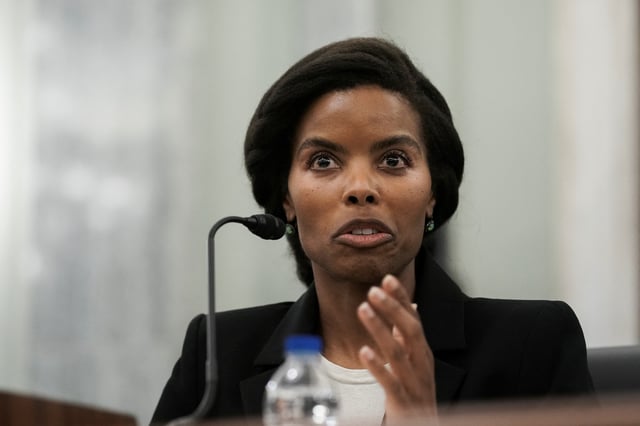 Olivia Trusty, nominee to be a member of the Federal Communications Commission, speaks during Jared Isaacman's, U.S. President Donald Trump's nominee to be administrator of the National Aeronautics and Space Administration (NASA) testifying, during a Senate Commerce, Science, and Transportation confirmation hearing on Capitol Hill in Washington, D.C., U.S., April 9, 2025. REUTERS/Ken Cedeno/File Photo