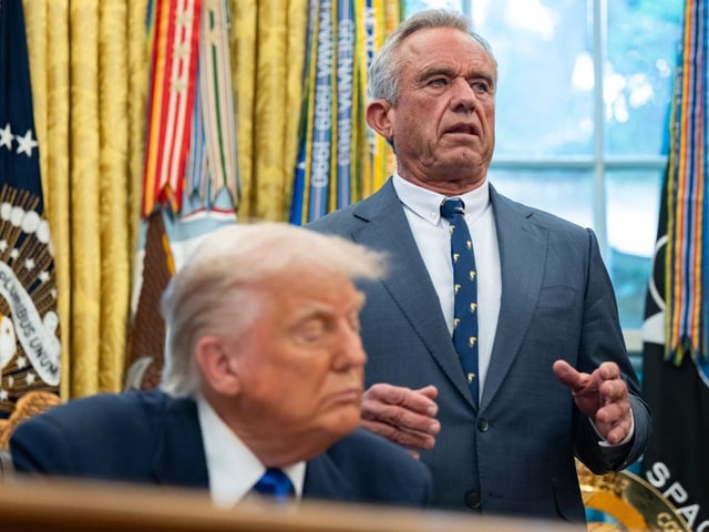  Health and Human Services Secretary Robert F. Kennedy Jr. speaks as President Donald Trump signs executive orders in May. Annabelle Gordon/For The Washington Post