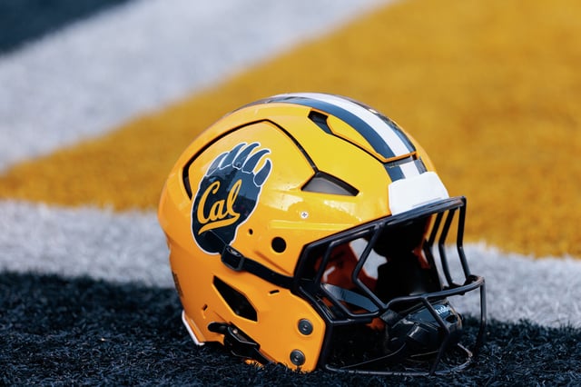 A detailed view of one of the helmets worn by the California Golden Bears against the Stanford Cardinal at California Memorial Stadium on Nov. 23, 2024, in Berkeley, Calif.