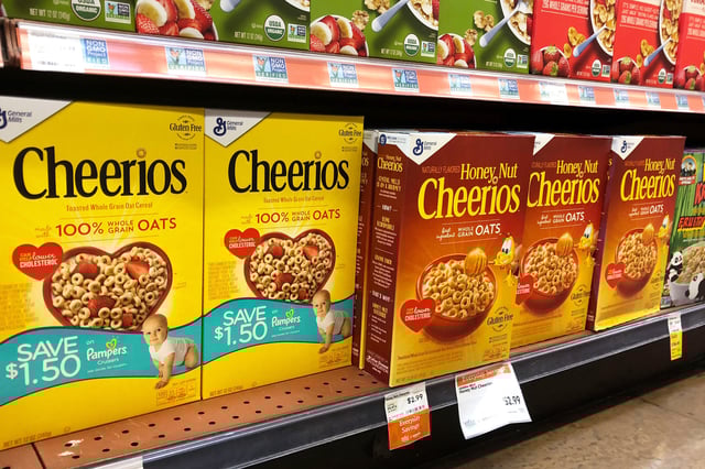 General Mills’ Cheerios for sale on a store shelf.