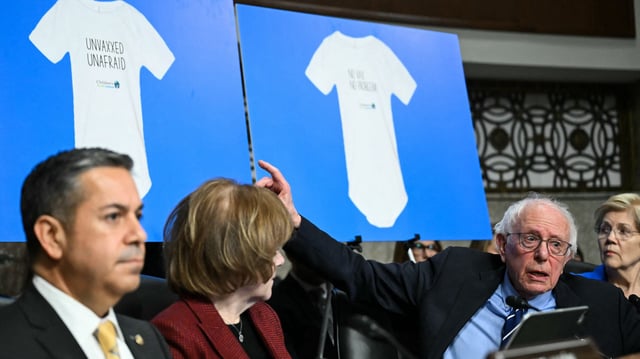US Senator Bernie Sanders, Independent from Vermont, questions Robert F. Kennedy Jr. during a Senate Finance Committee hearing on Kennedy's nomination to be Health and Human Services Secretary, on Capitol Hill in Washington, DC, January 29, 2025.
