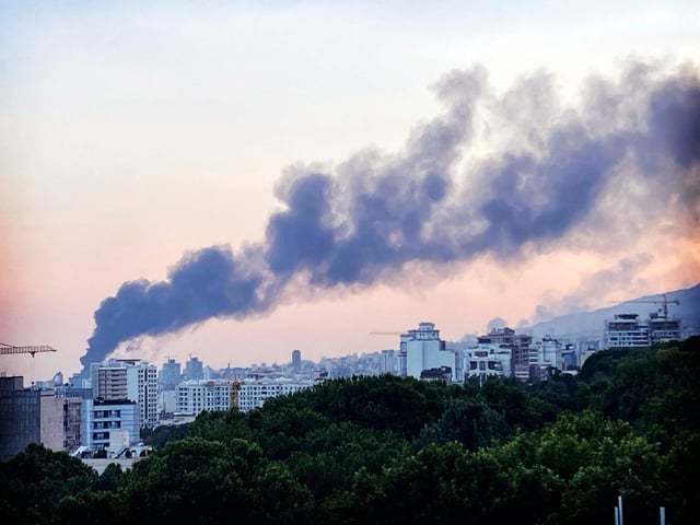 Smoke rises from the building of Iran’s state-run television after an Israeli strike in Tehran, Iran, Monday, June 16, 2025. (AP Photo)