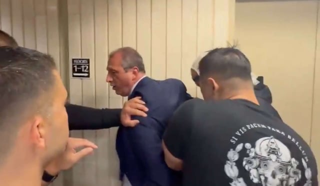 Comptroller Brad Lander of New York City is seen as he is arrested at an immigration court, from a video released by his office, on June 17, 2025.