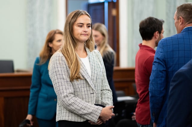 Olympic swimmer Katie McLaughlin arrives to testify before a Senate subpanel about the World Anti-Doping Agency on Tuesday.