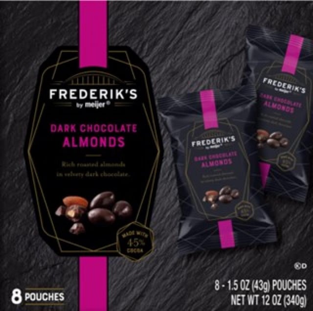 Frederik’s Dark Chocolate Almonds can be seen related to a recall due to the potential for undeclared cashews being present. (Photo from the U.S. Food and Drug Administration)