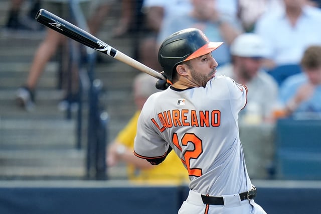 Baltimore Orioles’ Ramón Laureano follows through on an RBI single off Tampa Bay Rays pitcher Zack Littell during the second inning of a baseball game Tuesday, June 17, 2025, in Tampa, Fla. (AP Photo/Chris O’Meara)