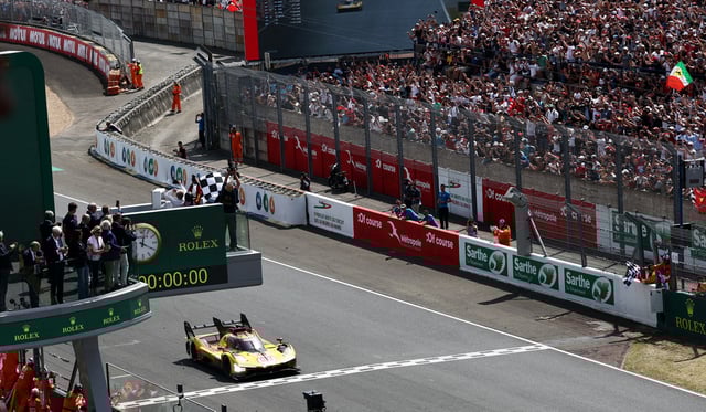 The 24 Hours of Le Mans - Circuit de la Sarthe, Le Mans, France - June 15, 2025 AF Corse's Robert Kubica, Yifei Ye and Philip Hanson cross the line to win the 24 Hours of Le Mans REUTERS/Stephane Mahe/File Photo