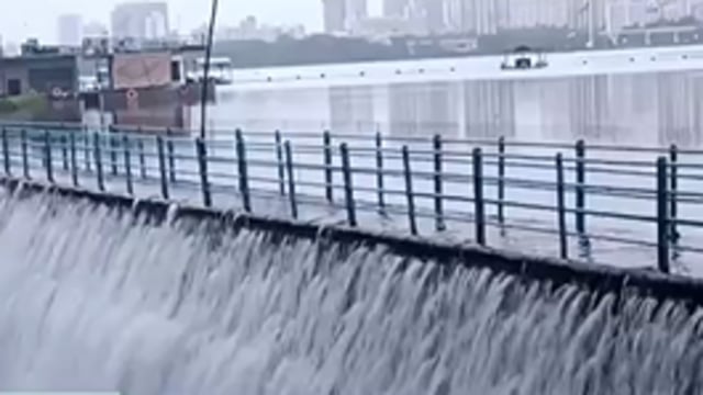 Powai Lake in Mumbai began overflowing after heavy rains.