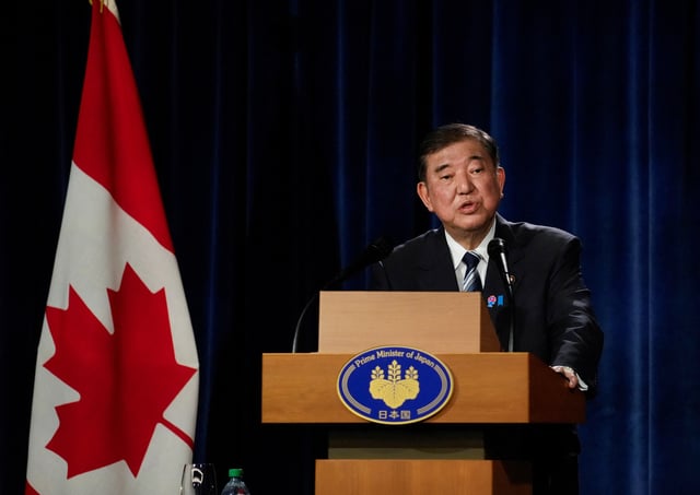 Japanese Prime Minister Shigeru Ishiba holds a press conference after the G7 Leaders' Summit, in Calgary, Alberta, Canada, June 17, 2025. REUTERS/Todd Korol