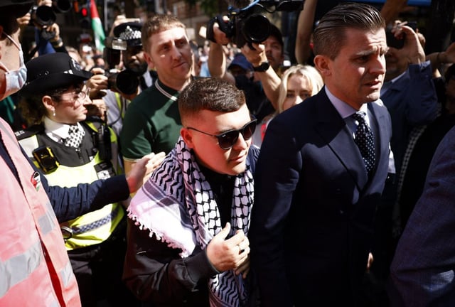 Irish rap group Kneecap band member, Liam O&#39;Hanna, who performs under the stage name Mo Chara, arrives at Westminster Magistrates&#39; Court today (Photo: Benjamin Cremel/ AFP)