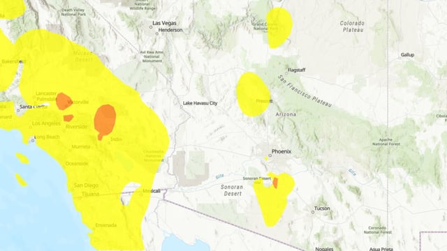 A map of air quality in California, New Mexico, and Arizona, from AirNow, on June 18, 2025.