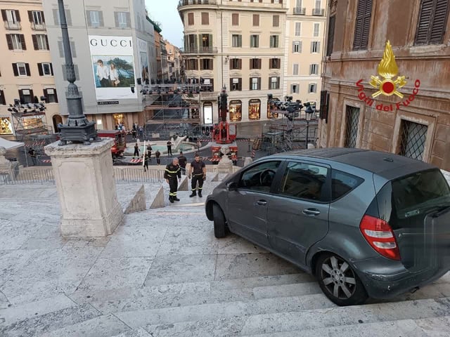 The car's driver told police he was on the way to work when he took a wrong turn.