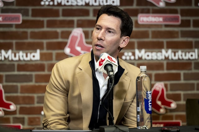 BOSTON, MA - SEPTEMBER 30: Chief Baseball Officer Craig Breslow of the Boston Red Sox addresses the media during an end of season press conference on September 30, 2024 at Fenway Park in Boston, Massachusetts.