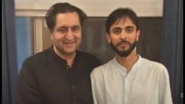 People’s Conference chairman and Handwara legislator Sajjad Lone with Zubair ul Islam Bhat, a youngster from the remote village of Khumrail in Kupwara district of Kashmir Valley, after he cracked the NEET by scoring 535 out of 720 marks. (X)