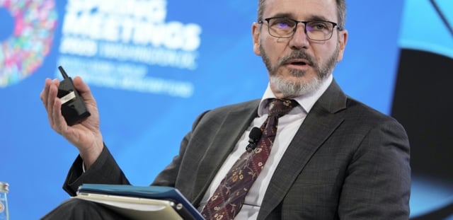 L'économiste en chef du Fonds monétaire international, Pierre-Olivier Gourinchas, à  Washington le 23 avril 2025.