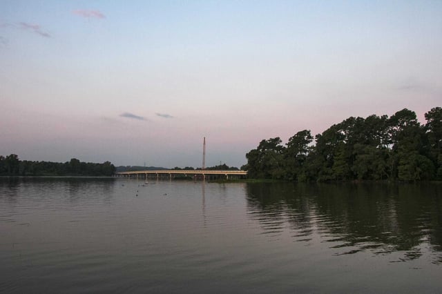 A file photo shows part of Lake Houston in 2021.