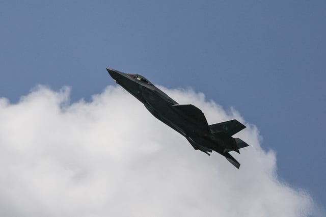 A US Air Force Lockheed Martin F-35 fighter jet performs during an exhibition flight as part of the 55th edition of the International Paris Air Show at the ParisLe Bourget Airport, in Le Bourget, suburb of Paris on June 16, 2025.