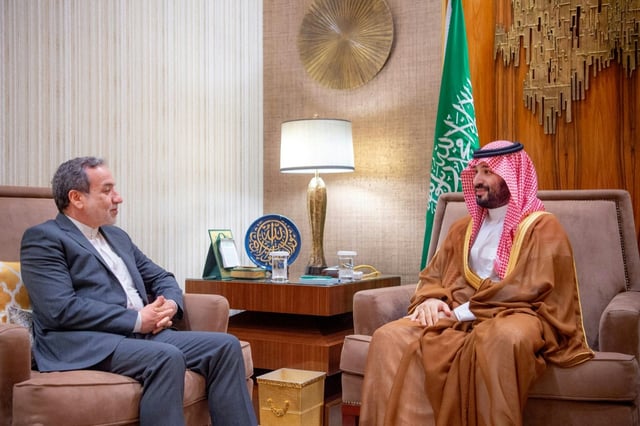 A handout picture provided by the Saudi Press Agency (SPA) shows Saudi Crown Prince Mohammed bin Salman meeting with Iranian Foreign Minister Abbas Araghchi in Riyadh last October