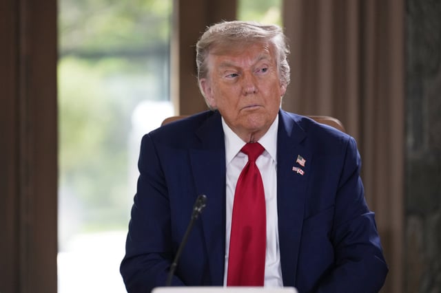 President Donald Trump participates in a session of the G7 Summit, Monday, June 16, 2025, in Kananaskis, Canada.