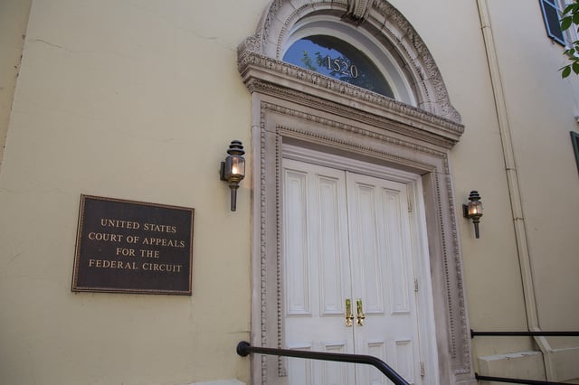 The entrance to the United States Court of Appeals for the Federal Circuit in Washington, D.C.