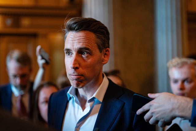 Sen. Josh Hawley, R-Mo., speaks at the Capitol on June 2, 2025. 
