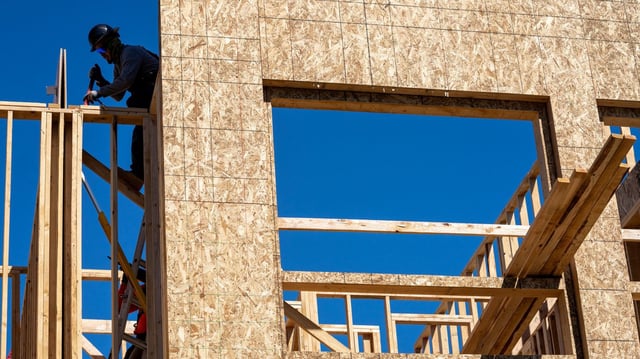 A townhouse under construction in the Licton Springs neighborhood of Seattle last month. Photo: M. Scott Brauer/Bloomberg via Getty Images