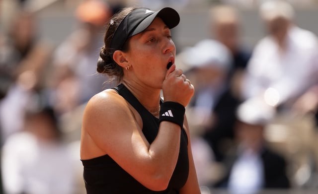 Jun 2, 2025; Paris, FR; Jessica Pegula of the United States reacts to a point during her match against Lois Boisson of France on day nine at Roland Garros Stadium.  Mandatory Credit: Susan Mullane-Imagn Images/File Photo