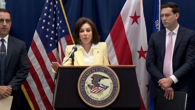 Jeanine Pirro, the interim US attorney for the District of Columbia, speaks during a Department of Justice press conference on Wednesday, June 18.