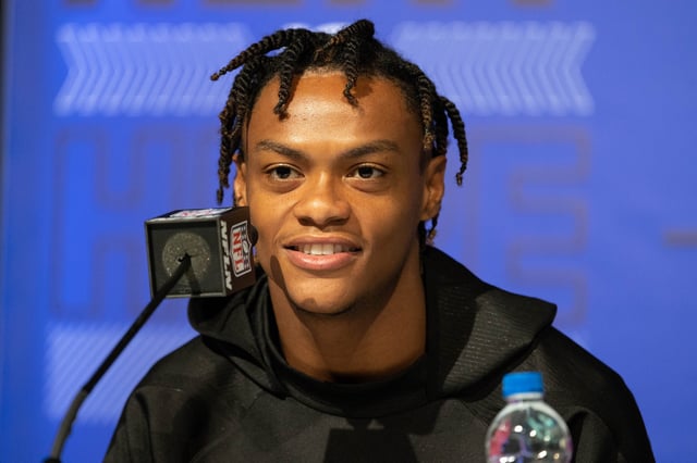 Mar 5, 2022; Indianapolis, IN, USA; Clemson defensive back Mario Goodrich (DB15) talks to the media during the 2022 NFL Scouting Combine at Lucas Oil Stadium. Mandatory Credit: Trevor Ruszkowski-USA TODAY Sports/File Photo
